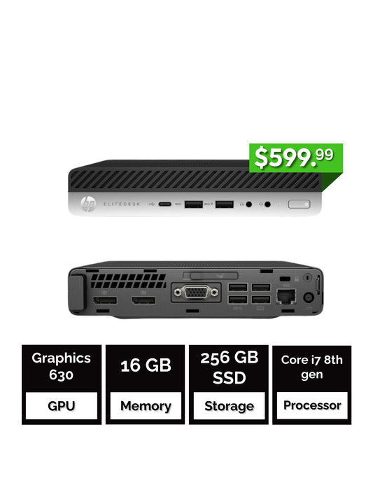 HP EliteDesk 800 G4 - i7 8th gen - 16GB RAM - 256GB SSD